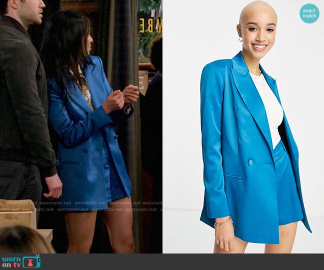 Miss Selfridge Tailored longline blazer in teal worn by Ellen (Tien Tran) on How I Met Your Father