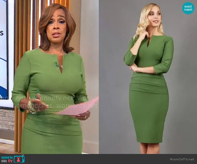 Nora Gardner Daphne 3/4 Sleeve Dress in Vineyard Green worn by Gayle King on CBS Mornings