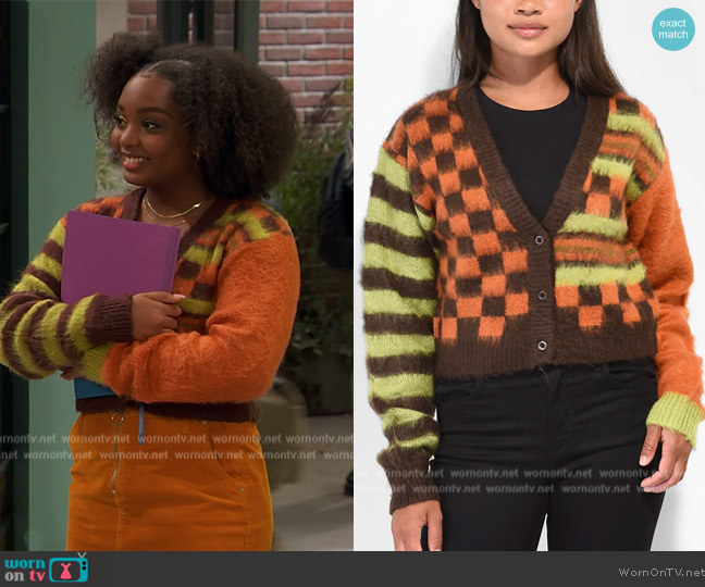 Obey Amber Dark Oak Crop Cardigan Sweater worn by (Laya DeLeon Hayes) on Ravens Home