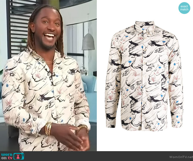 PS Paul Smith Chalk Cliffs long-sleeves shirt worn by Scott Evans on Access Hollywood