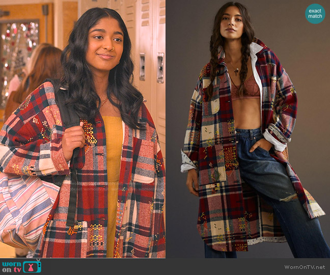 Pilcro Draped Duster Jacket worn by Devi Vishwakumar (Maitreyi Ramakrishnan) on Never Have I Ever