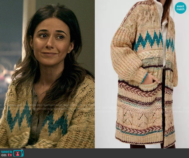 Pilcro Lily Longline Cardigan worn by Lana Lang Cushing (Emmanuelle Chriqui) on Superman and Lois