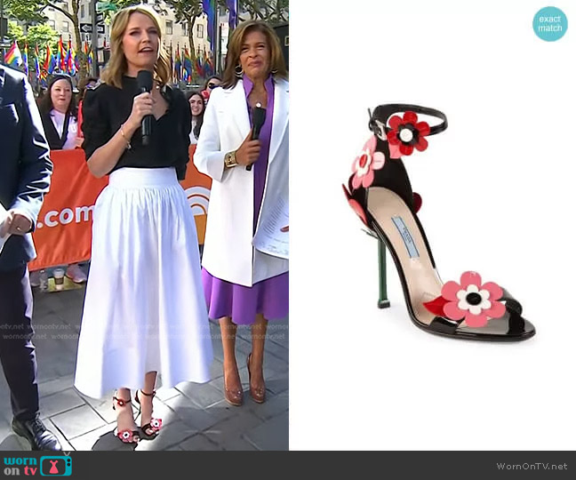 Prada Floral-Appliquéd Sandals worn by Savannah Guthrie on Today