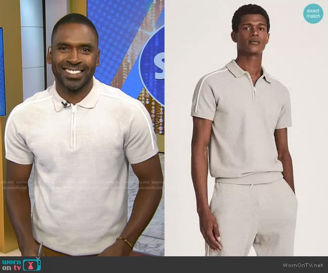 Reiss Gammo Half Zip Velour Side Stripe Polo Shirt worn by Justin Sylvester on Today