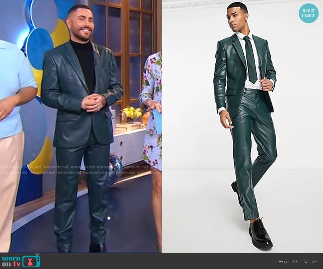 River Island PU Suit Jacket in green worn by Andrew Fitzsimons on Good Morning America