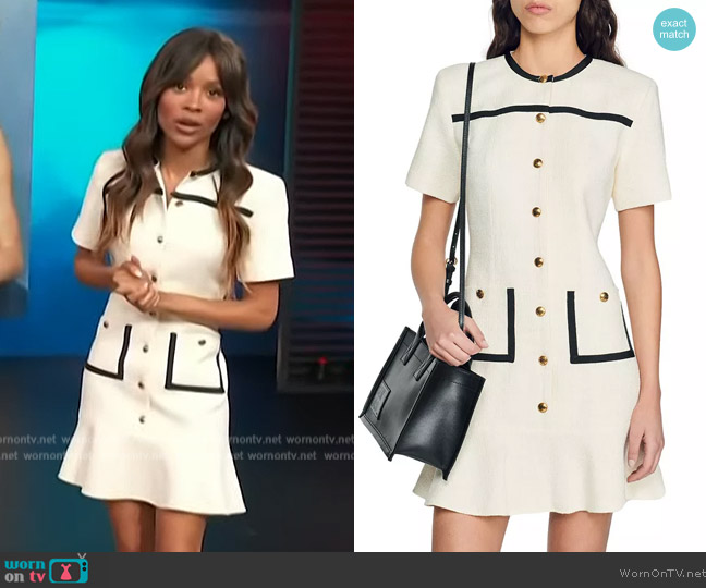 Sandro Cropped Tweed Button-Up Dress worn by Zuri Hall on Access Hollywood