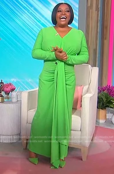 Sherri’s green drape front dress on Sherri