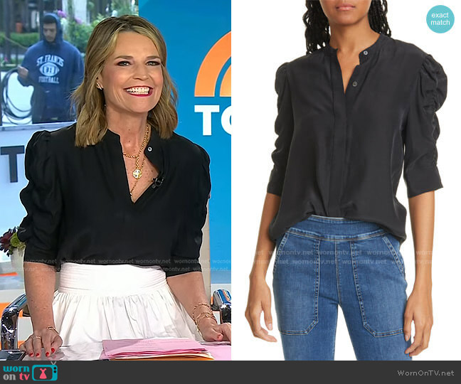 Frame Shirred Sleeve Silk Blouse worn by Savannah Guthrie on Today