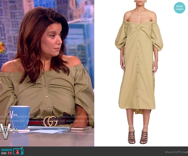 Staud Reese Off the Shoulder Stretch Cotton Shirtdress worn by Ana Navarro on The View