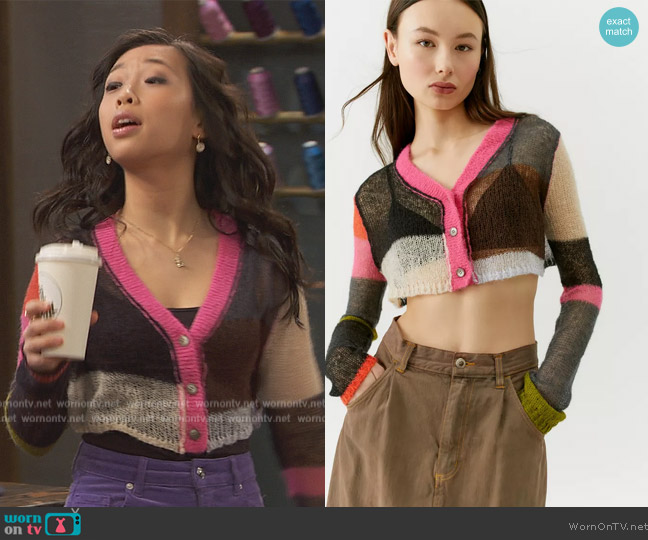 Urban Outfitters Sadie Sheer Cropped Cardigan worn by Ivy (Emmy Liu-Wang) on Ravens Home