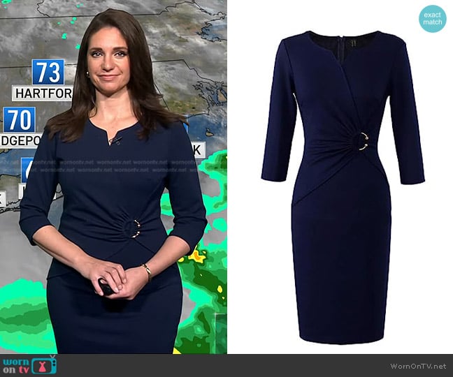 VFSHOW Notch V Neck Ruched Sheath Dress worn by Maria Larosa on Today