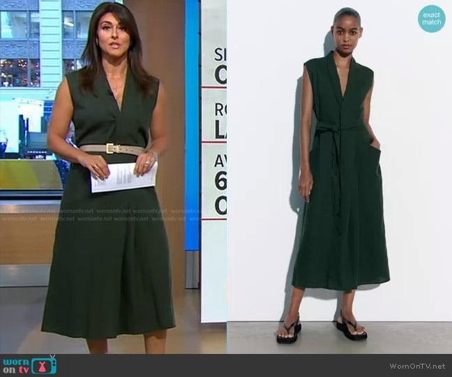 Zara Belted Midi Dress worn by Erielle Reshef on Good Morning America