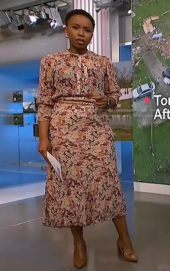 Zinhle Essamuah’s floral blouse and skirt on NBC News Daily