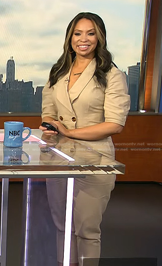 Adelle’s beige double breasted jumpsuit on Today