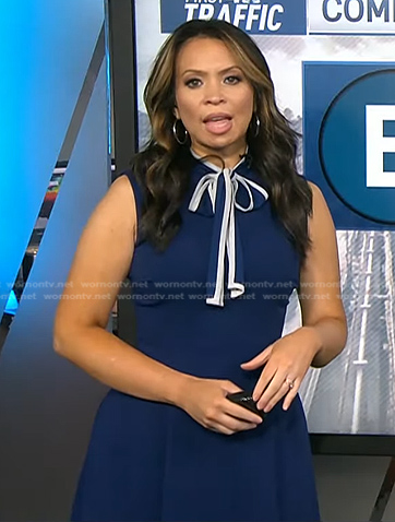 Adelle’s navy tie neck dress on Today
