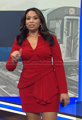 Adelle’s red draped long sleeve dress on Today