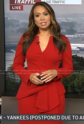Adelle’s red draped long sleeve dress on Today