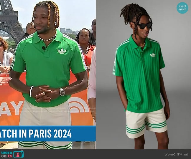 Adidas Adicolor 70's Striped Polo in green worn by Noah Lyles on Today