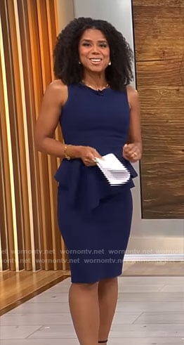 Adriana Diaz’s navy peplum dress on CBS Mornings