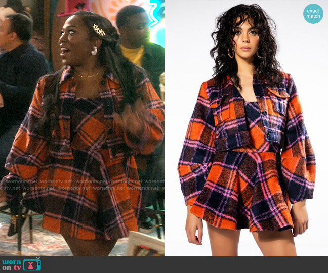 Akira How Deep Is Your Love Fuzzy Crop Shacket worn by Harper (Laci Mosley) on iCarly