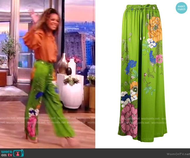 Alemais Olivia floral-print wide-leg trousers worn by Sunny Hostin on The View