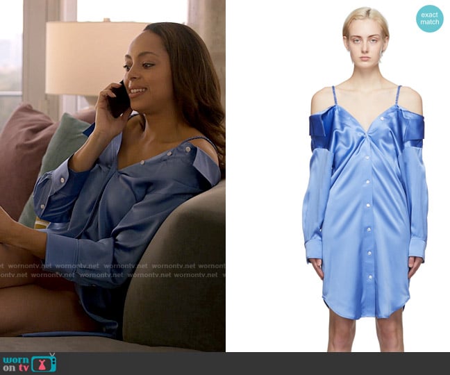 Alexander Wang T Off-The-Shoulder Shirt Dress worn by Whitney Green (Amber Stevens West) on Run the World