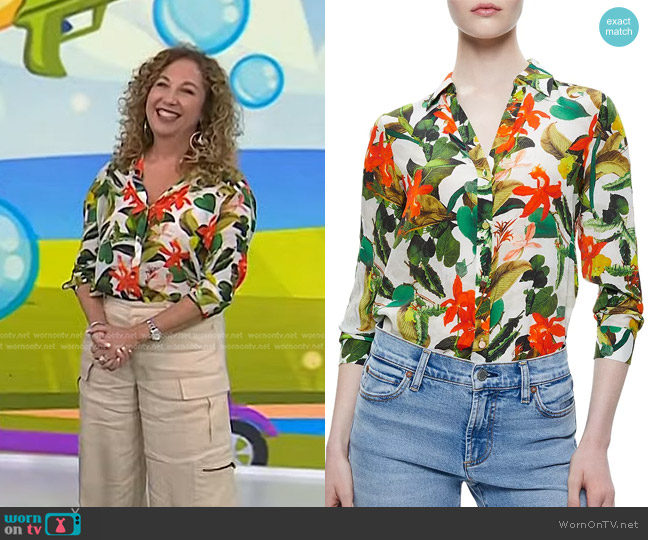 Alice + Olivia Eloise Blouse in Tropical Palm Off White worn by Laurie Schacht on Today