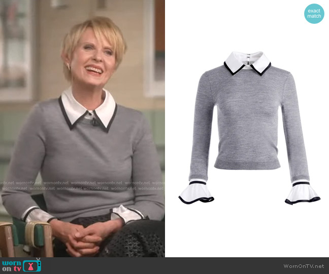 Alice + Olivia Justina Combination Sweater worn by Cynthia Nixon on Good Morning America
