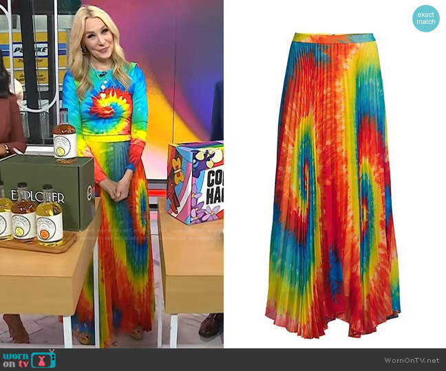 Alice + Olivia Shannon Tie-Dye Pleated Long Skirt worn by Chassie Post on Today