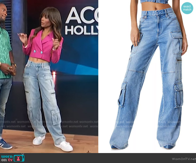 Alice + Olivia Cay Baggy Denim Cargo Pants worn by Zuri Hall on Access Hollywood