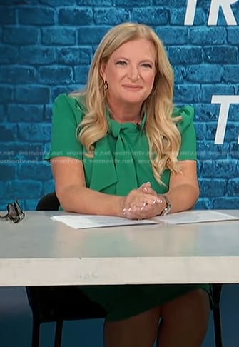 Alison Triessl’s green tie neck dress on Access Hollywood