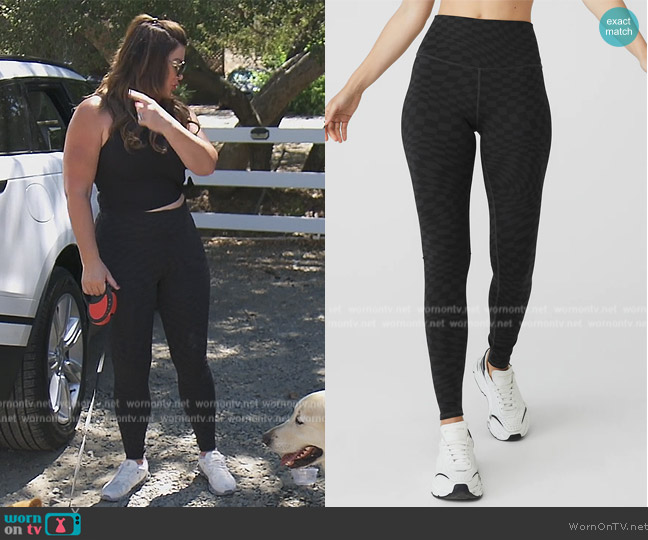 Alo Jacquard HIgh-Waist Checkered Leggings worn by Emily Simpson on The Real Housewives of Orange County