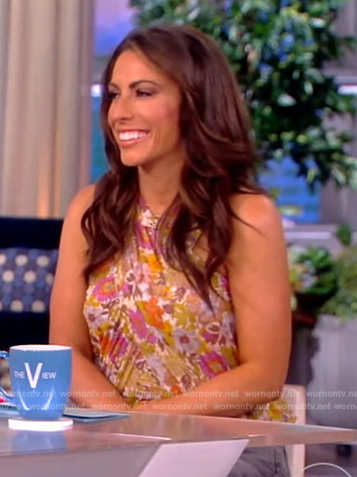 Alyssa’s floral print cross top on The View