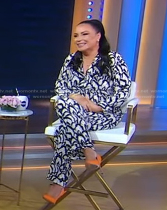 Angie Martinez’s black and white printed top and pants on Good Morning America