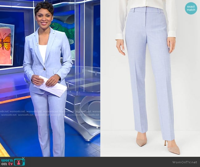 Ann Taylor The Straight Pant in Cross Weave in Deep Wisteria worn by Jericka Duncan on CBS Evening News