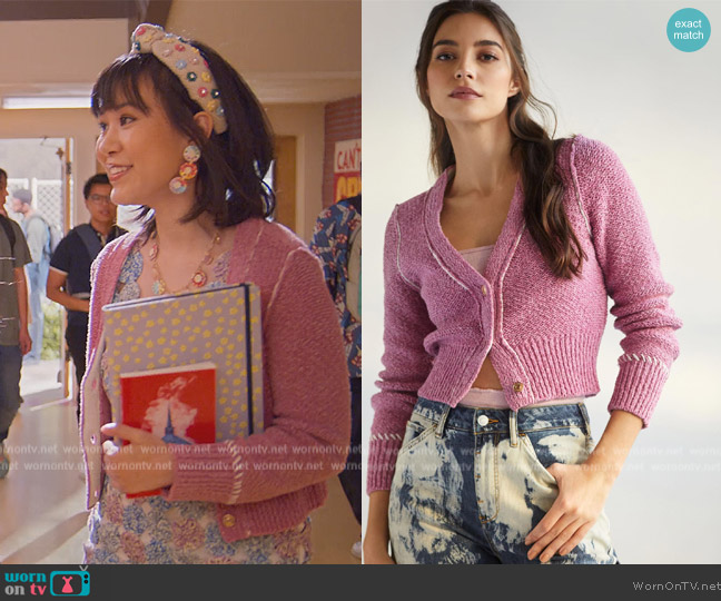 Anthropologie Pilcro Icon Heart Yin Yang Cardigan worn by Eleanor Wong (Ramona Young) on Never Have I Ever