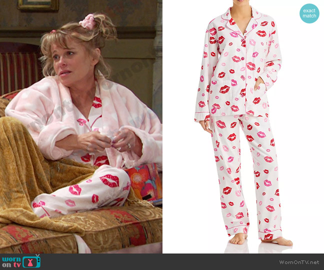 Aqua Sleep Printed Long Flannel Pajama Set worn by Bonnie Lockhart (Judi Evans) on Days of our Lives