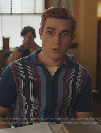 Archie’s blue stripe polo on Riverdale