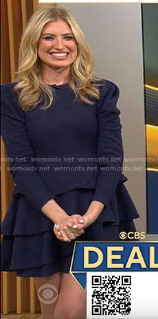 Ashley Bellman’s navy tiered mini dress on CBS Mornings