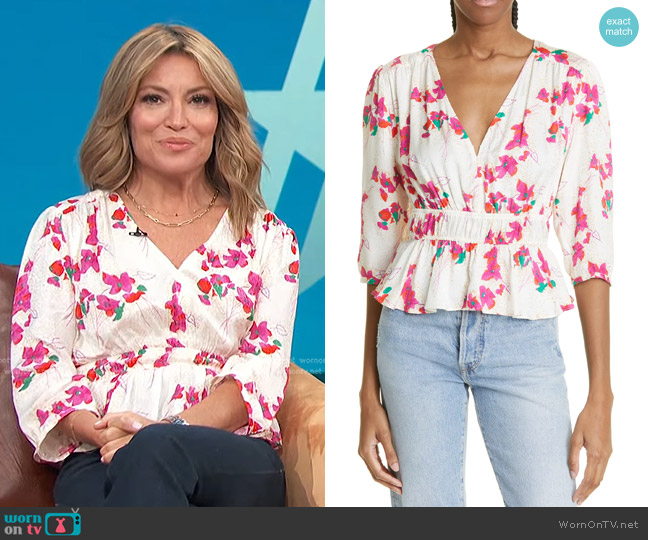 Ba&Sh Edon Floral Peplum Top worn by Kit Hoover on Access Hollywood