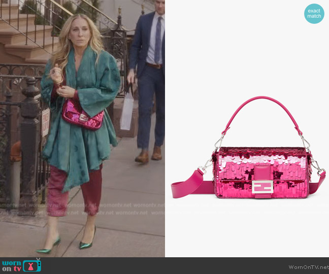 Fendi Fuchsia sequinned bag worn by Carrie Bradshaw (Sarah Jessica Parker) on And Just Like That