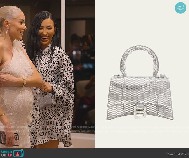 Balenciaga Hourglass XS Strassed Top-Handle Bag worn by Bre Tiesi on Selling Sunset