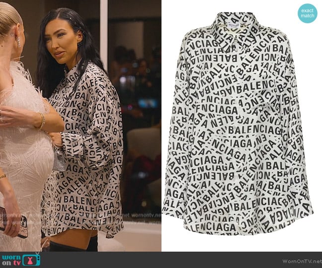 Balenciaga Logo print technical satin shirt worn by Bre Tiesi on Selling Sunset