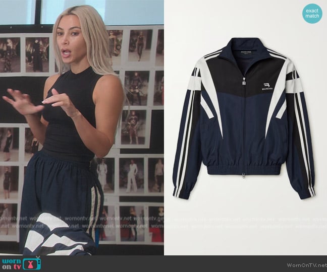 Balenciaga Striped shell track jacket worn by Kim Kardashian (Kim Kardashian) on The Kardashians