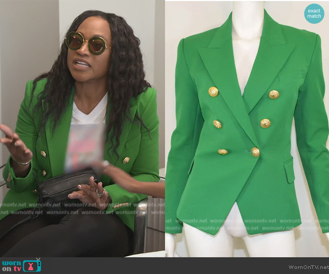 Balmain Green Double-Breasted Blazer worn by Monyetta Shaw on The Real Housewives of Atlanta