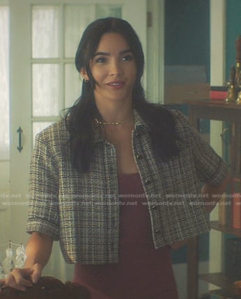Bess’s grey plaid cropped jacket on Nancy Drew