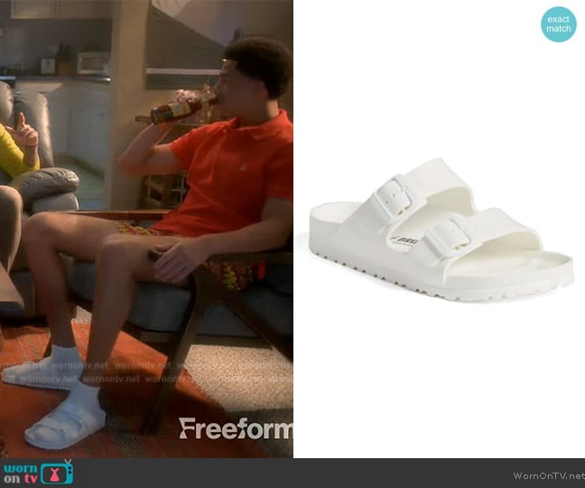 Birkenstock Essentials Arizona Waterproof Slide Sandal worn by Andre Johnson, Jr. (Marcus Scribner) on Grown-ish