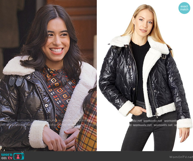 Blank NYC Nylon Quilted and Faux Sherpa Hooded Puffer Jacket worn by (Jade Bender) on Never Have I Ever