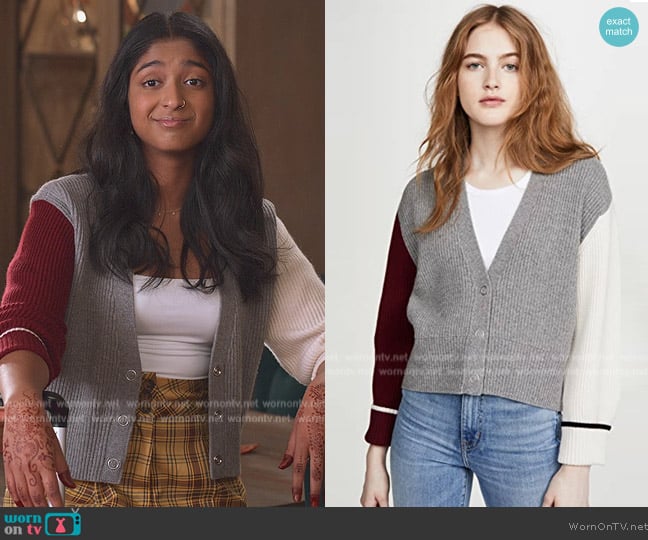 BLDWN Sparrow Cardigan In Grey Multi worn by Devi Vishwakumar (Maitreyi Ramakrishnan) on Never Have I Ever