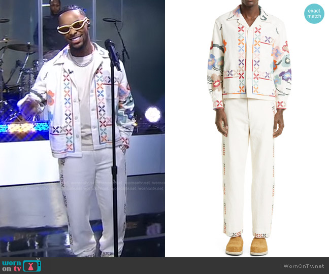 Bode Prisma Cross Stitch Cotton Overshirt worn by Toosii on Good Morning America